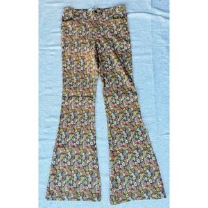 Hollister High Rise Flare Pants Mushroom Floral Hippie 60s 70s Print Women's Med